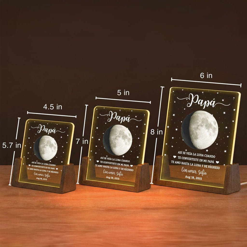 Custom Anniversary, Wedding, Christmas Gift For Husband, Him• Así Se Veía La Luna - Placa Personalizada Con Base De Nogal