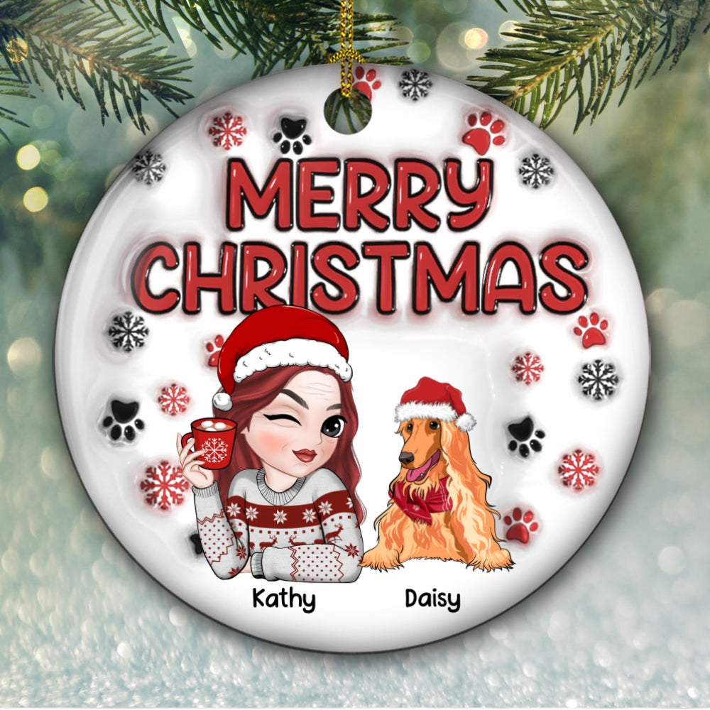 Custom Keepsake Christmas Ornament •  Merry Christmas Fur Mom - Personalized 3D Inflated Effect Ceramic Ornament