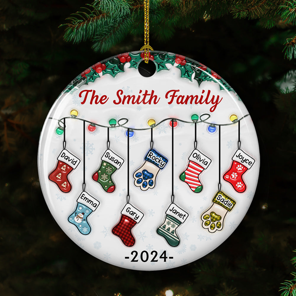 Custom Family Ornament, Christmas Gift for Family Members •  Christmas Together - Personalized 3D Inflated Effect Ceramic Ornament