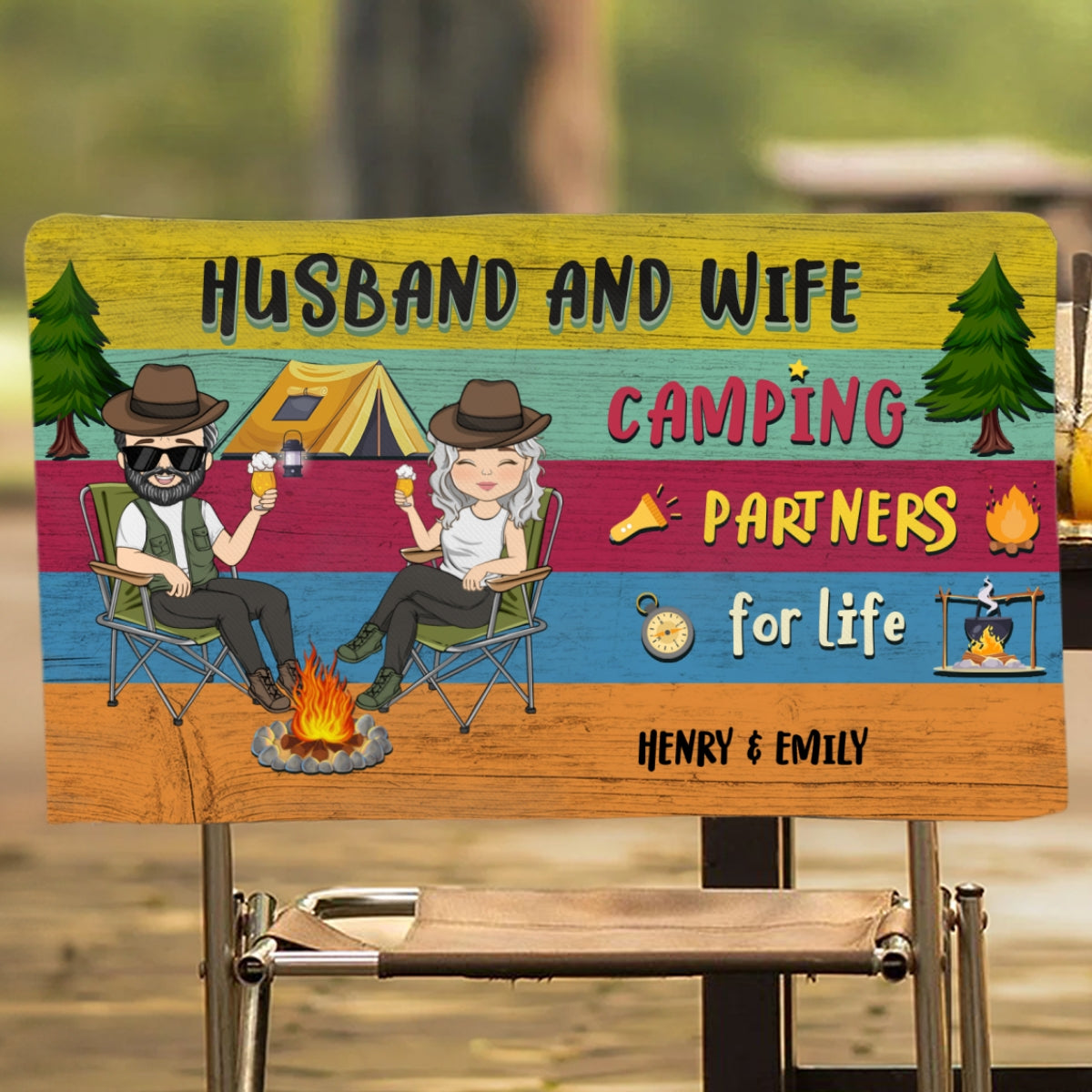 Husband And Wife Camping Partners - Personalized Camping Chair Cover