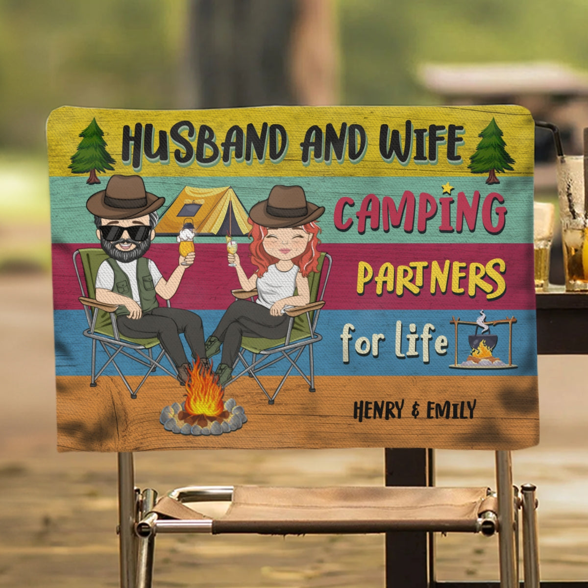 Husband And Wife Camping Partners - Personalized Camping Chair Cover