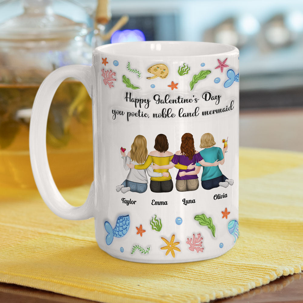 Custom Best Friend, Christmas & Birthday Friendship Keepsake Gift • You Poetic Noble Land Mermaid - Personalized 3D Inflated Effect Coffee Mug