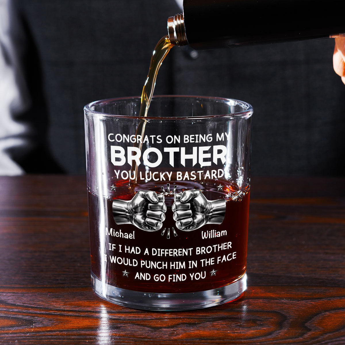 Custom Christmas Birthday Drinkware Gifts for Brother • Lucky Brother - Personalized Whiskey Glass