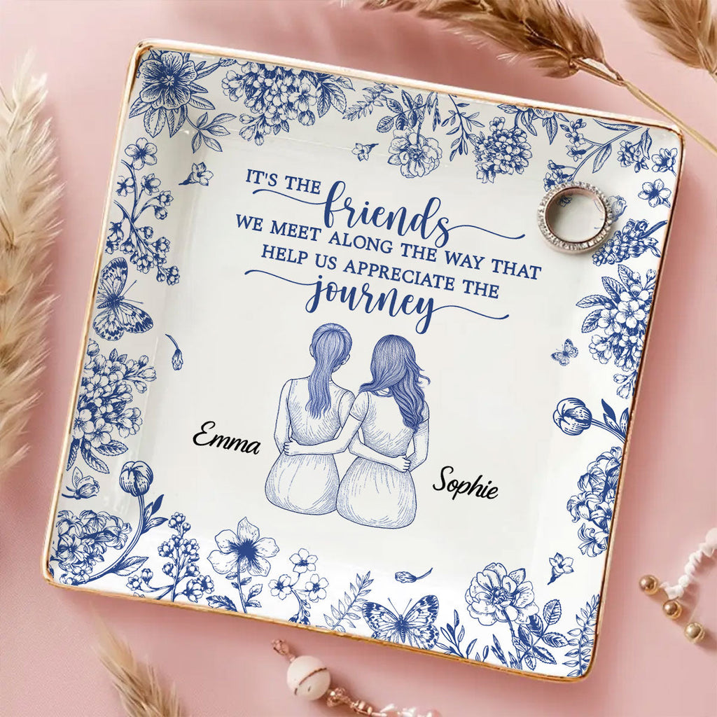 Custom Bestie Trinket Dish, Birthday Christmas Gift For Best Friend • The Journey Means More Together - Personalized Jewelry Dish