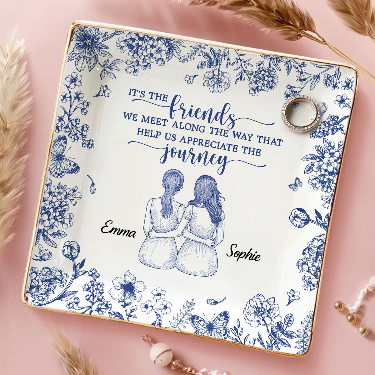 Custom Bestie Trinket Dish, Birthday Christmas Gift For Best Friend • The Journey Means More Together - Personalized Jewelry Dish