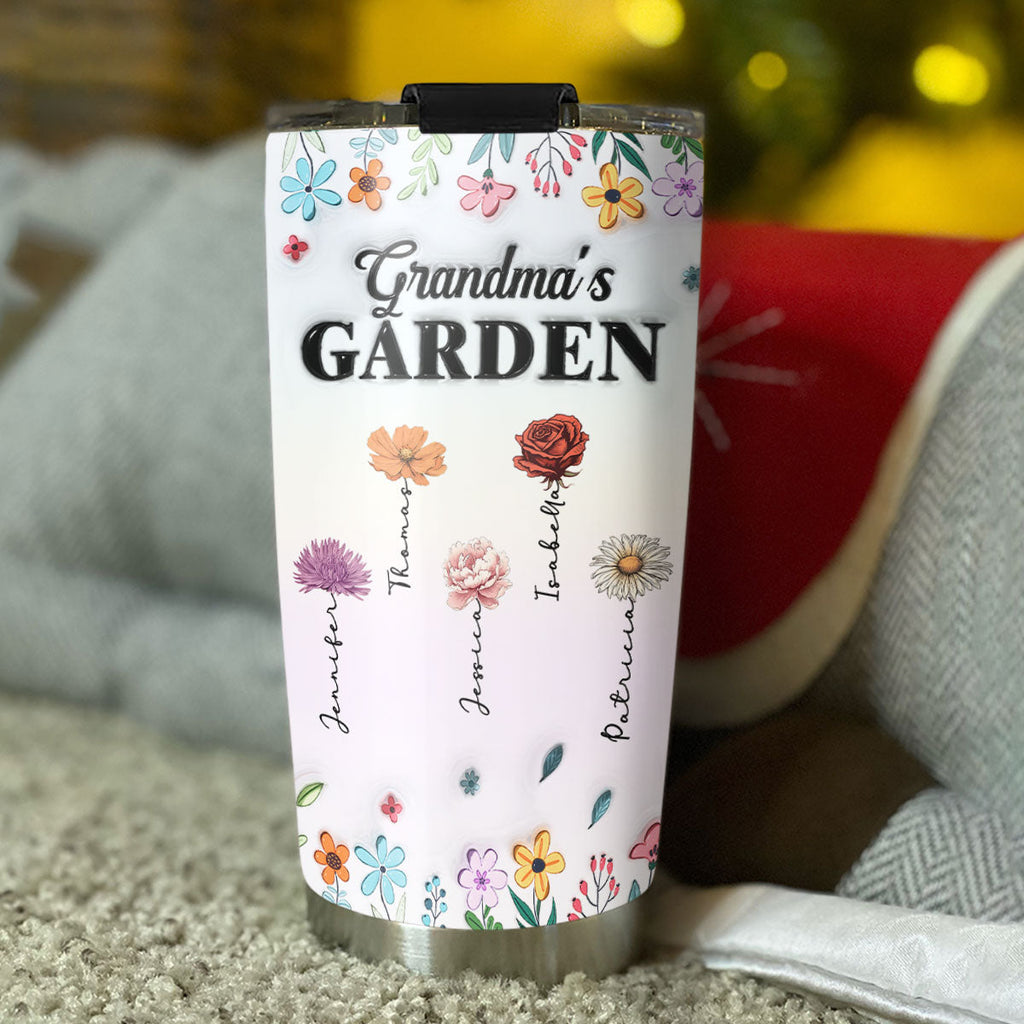 Custom Mother's Day Birthday Gifts For Grandma • Kids Flower Garden - Personalized 3D Inflated Effect Tumbler