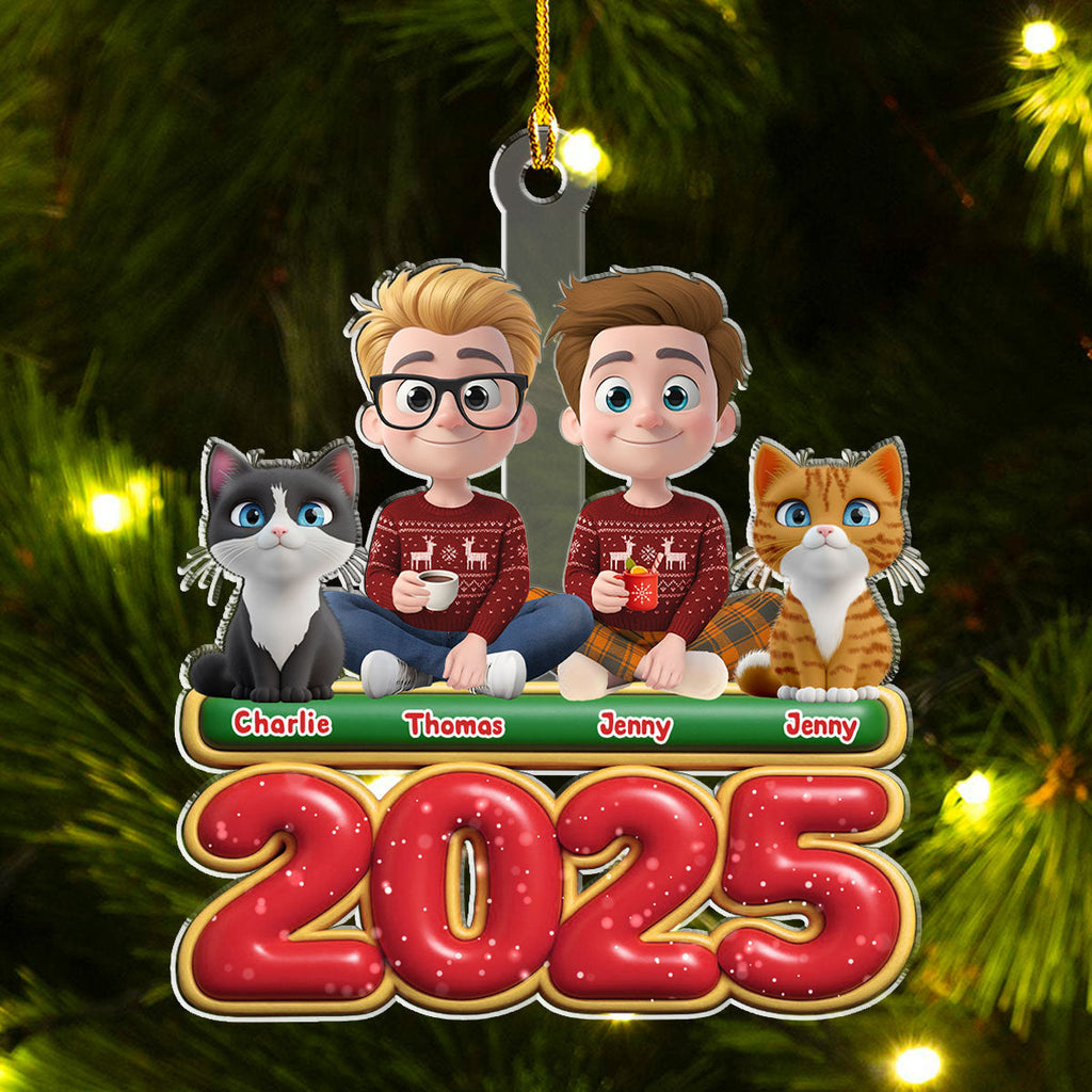 Custom Couple Christmas Ornament, Anniversary Gift •  We And Our Cat Version 2 - Personalized Acrylic Ornament