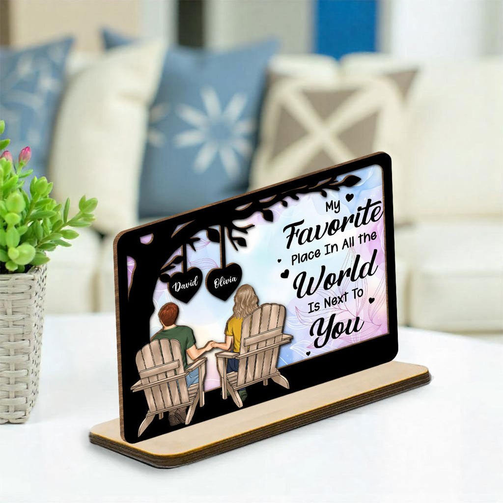 Custom Couple's Decor, Anniversary & Wedding Gift • My Favorite Place - Personalized 2-Layer Wood Plaque With Flat Base