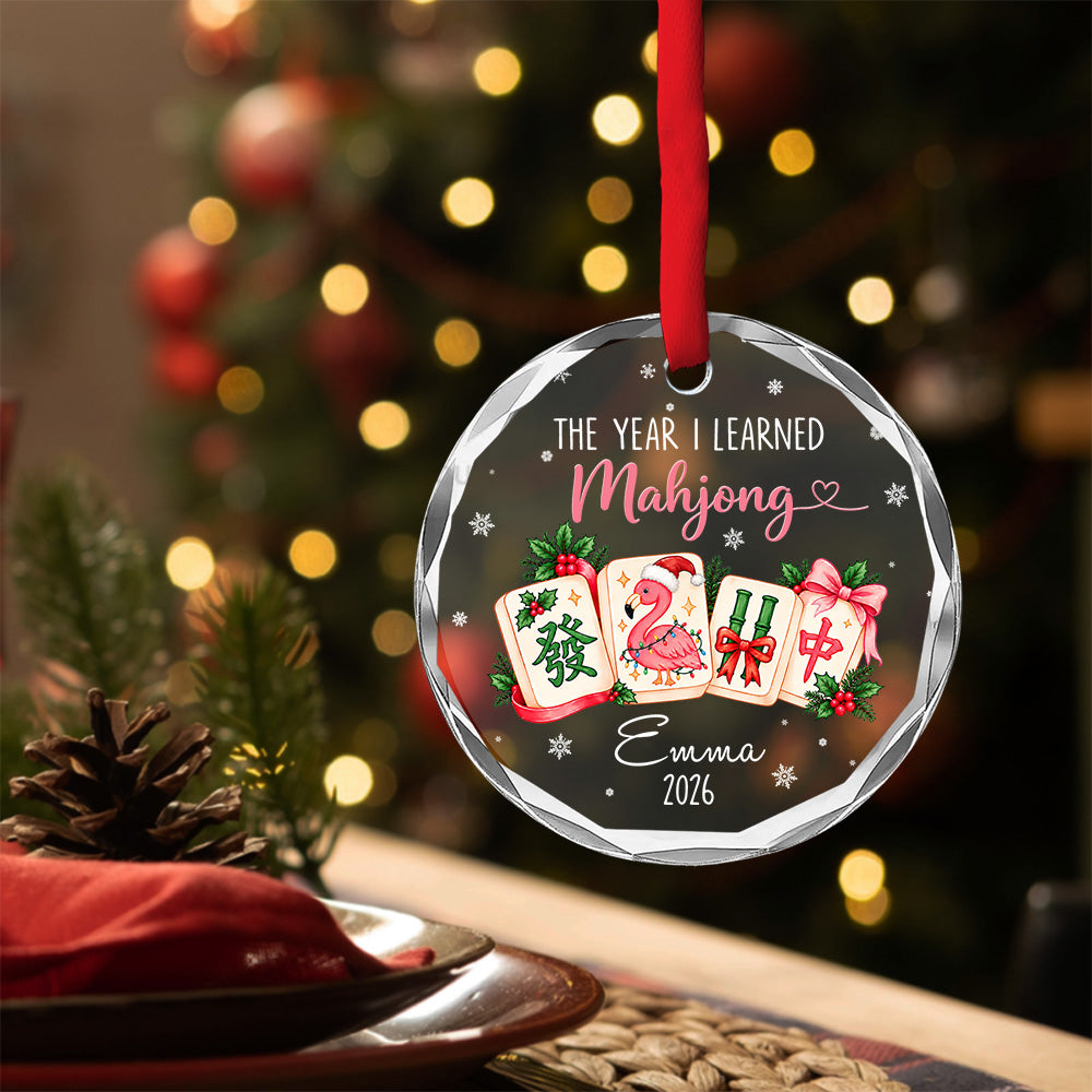 Custom Friendship Christmas Ornament, Best Friend Gift •  The Year I Learned Mahjong - Personalized Glass Ornament