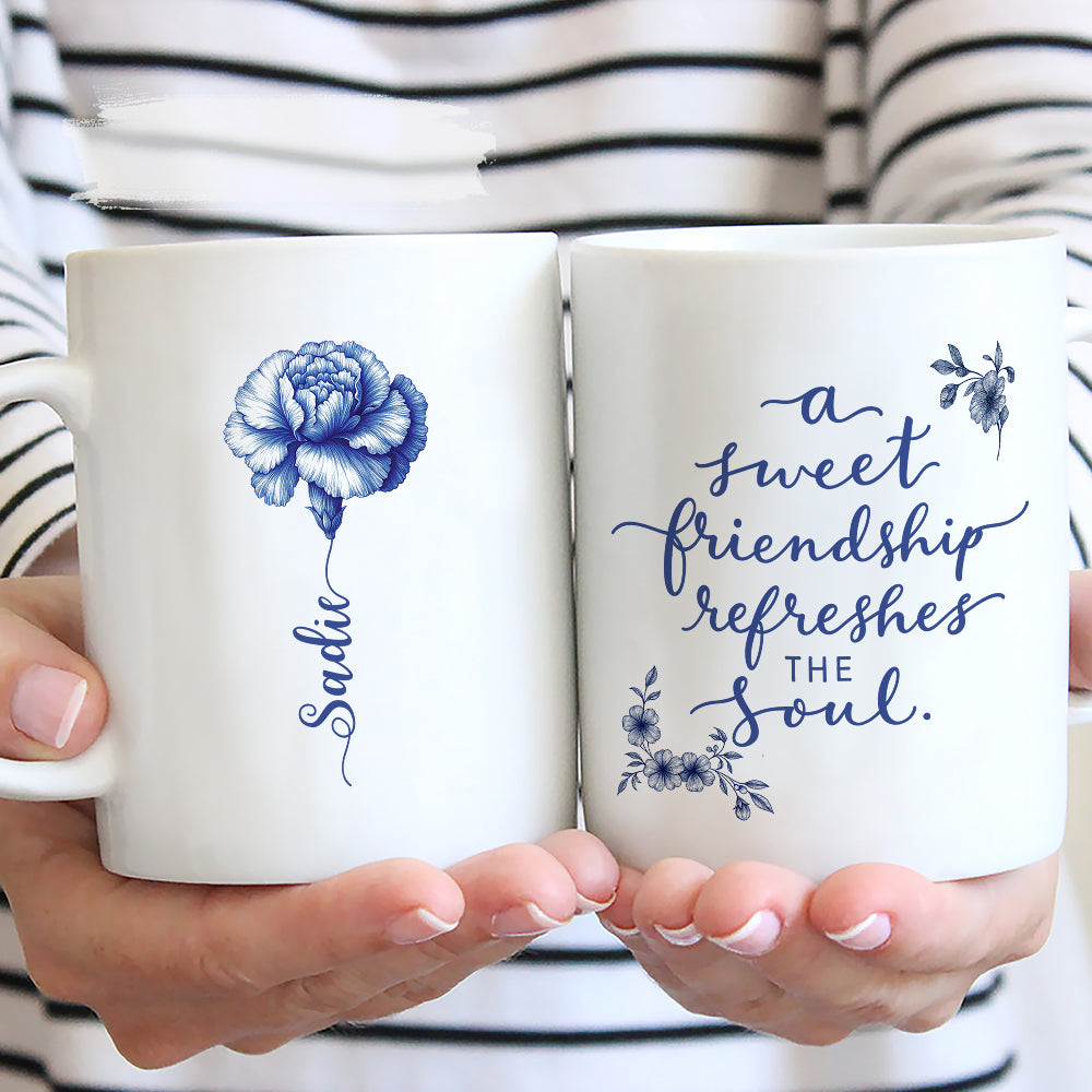 Custom Best Friend, Christmas & Birthday Friendship Keepsake Gift • A Sweet Friendship Blue Toile - Personalized Coffee Mug
