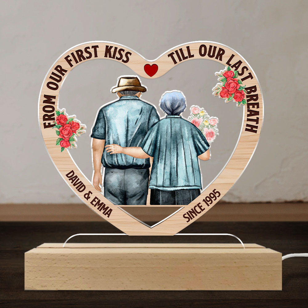 Custom Couple Gift for Anniversary, Valentine's Day, Christmas • First Kiss - Personalized LED Light