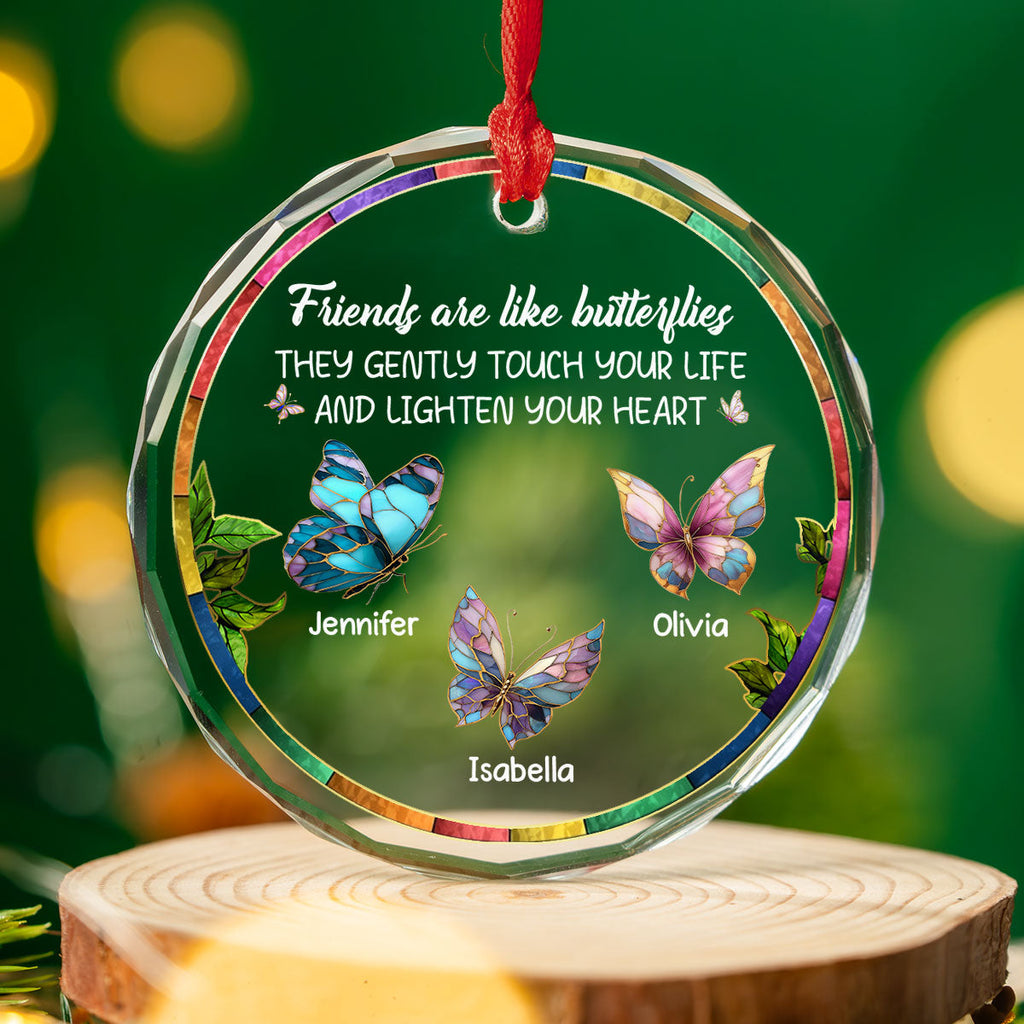 Custom Friendship Christmas Ornament, Best Friend Gift •  Butterfly Friends - Personalized Glass Ornament