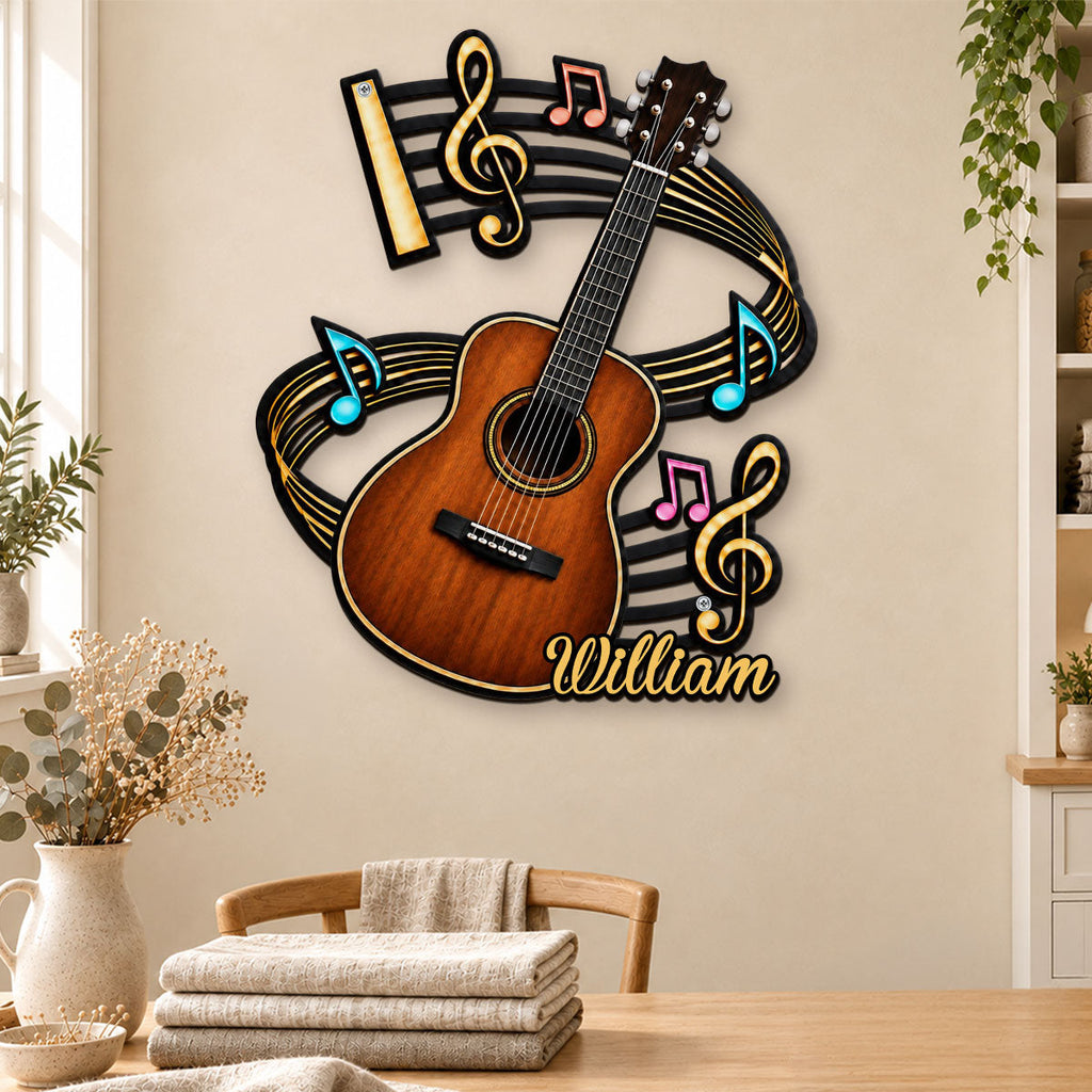 Custom Home & Wall Decor, Birthday & Christmas Gift • The Guitar Corner - Personalized Freeform Shape Metal Sign