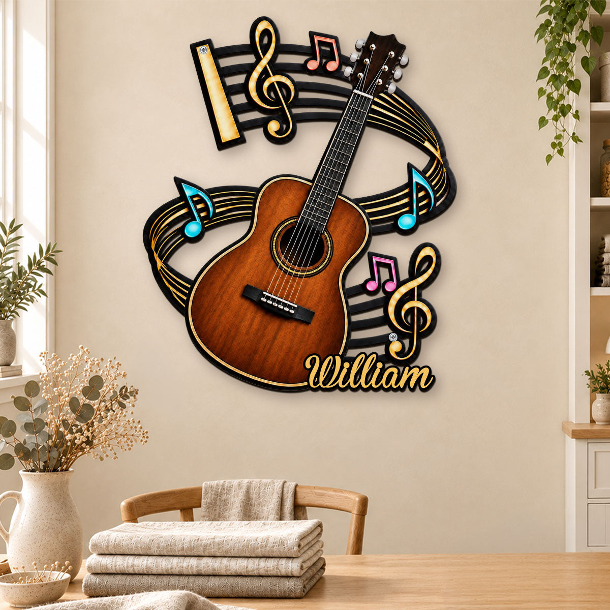 Custom Home & Wall Decor, Birthday & Christmas Gift • The Guitar Corner - Personalized Freeform Shape Metal Sign
