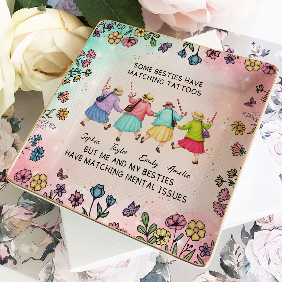 Custom Trinket Dish, Meaningful Birthday Gift For Her • Crazy Besties - Personalized Jewelry Dish