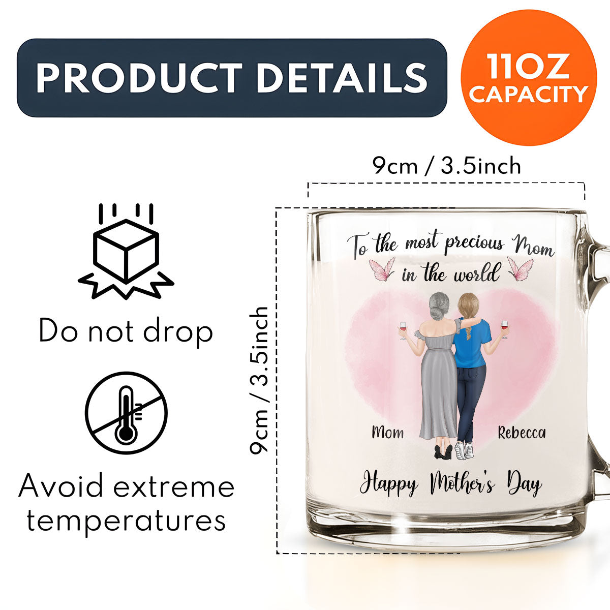 Custom Mother's Day Gift for Mom & Grandma • The Most Precious Mom - Personalized Glass Mug