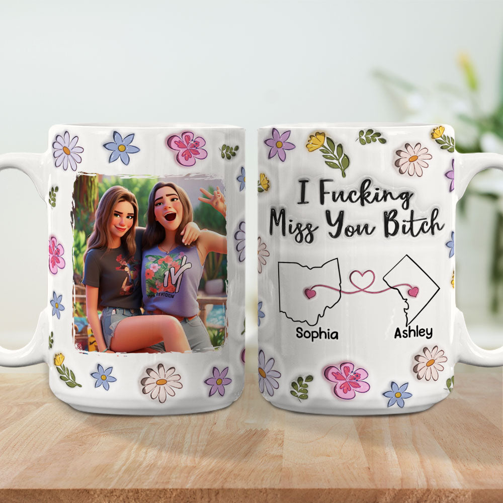 Custom Photo Best Friend, Christmas & Birthday Friendship Keepsake Gift • Bestie I Miss You - Personalized 3D Inflated Effect Mug
