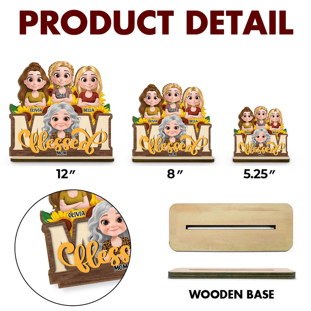 Custom Mother's Day Decor, Gift for Mom & Grandma • Blessed Mom - Personalized 2-Layer Wood Plaque With Flat Base