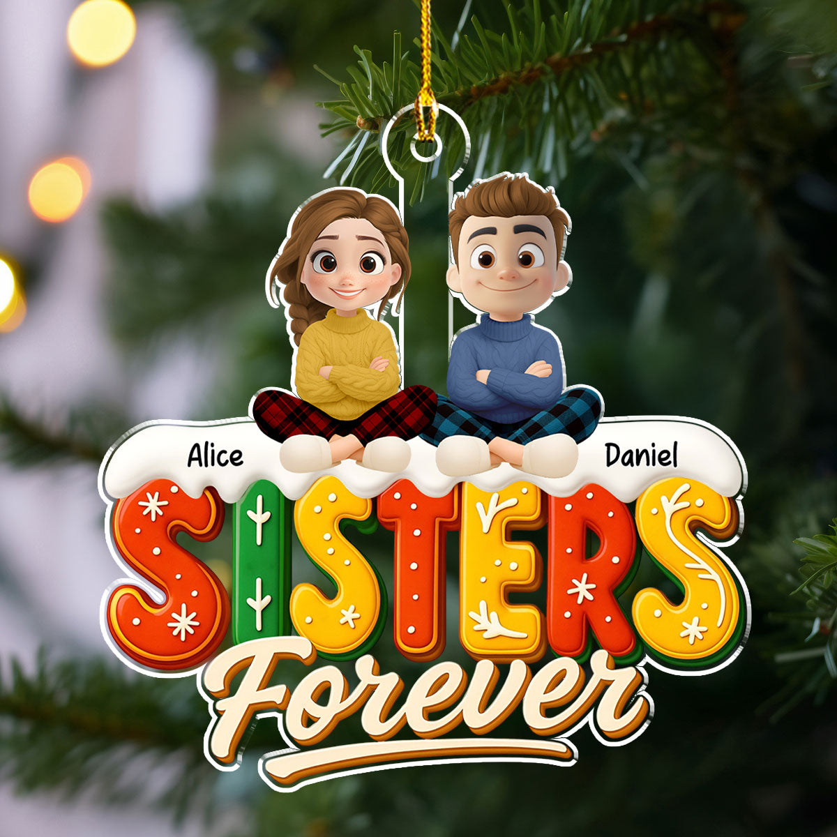 Custom Brothers & Sisters Christmas Ornament •  Siblings Christmas - Personalized Acrylic Ornament