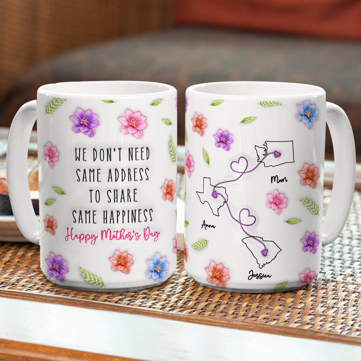 Custom Mother's Day Gift for Daughter • Happiness Without Borders - Personalized 3D Inflated Effect Mug