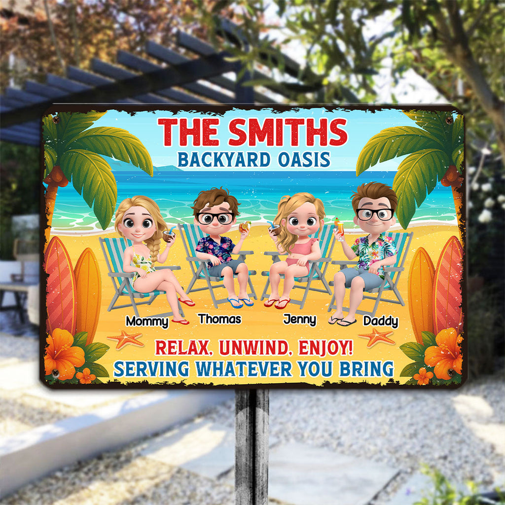 Custom Family Summer Backyard, Patio & Porch Decor • Welcome To Our Family Backyard Oasis - Personalized Metal Sign