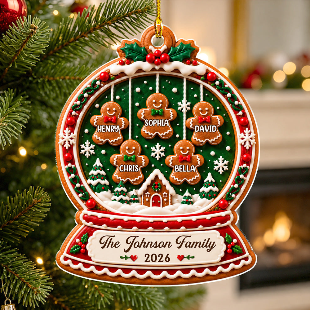 Custom Family Ornament, Christmas Gift for Family Members •  Winter Family Globe - Personalized Acrylic Ornament