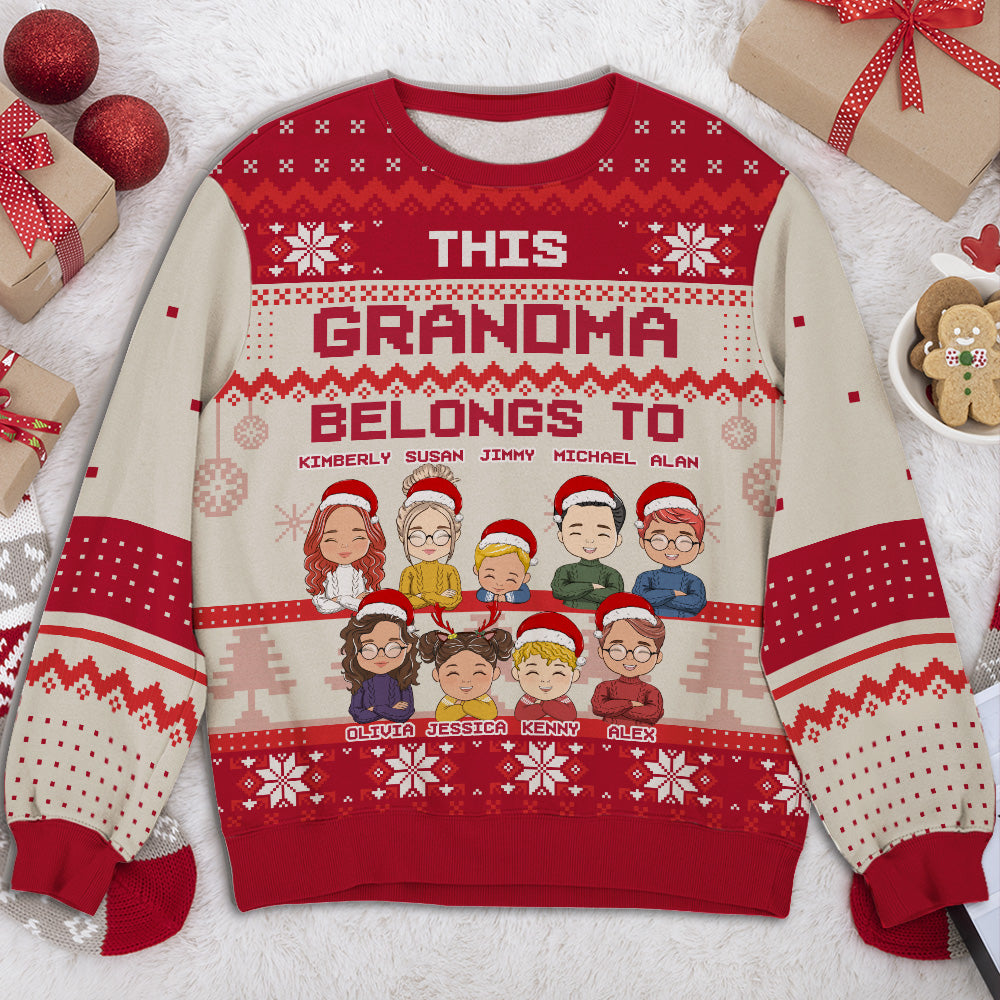 Custom Grandma Christmas Sweatshirt, Gift for Mothers • This Grandma Belongs To - Personalized All-Over-Print Sweatshirt