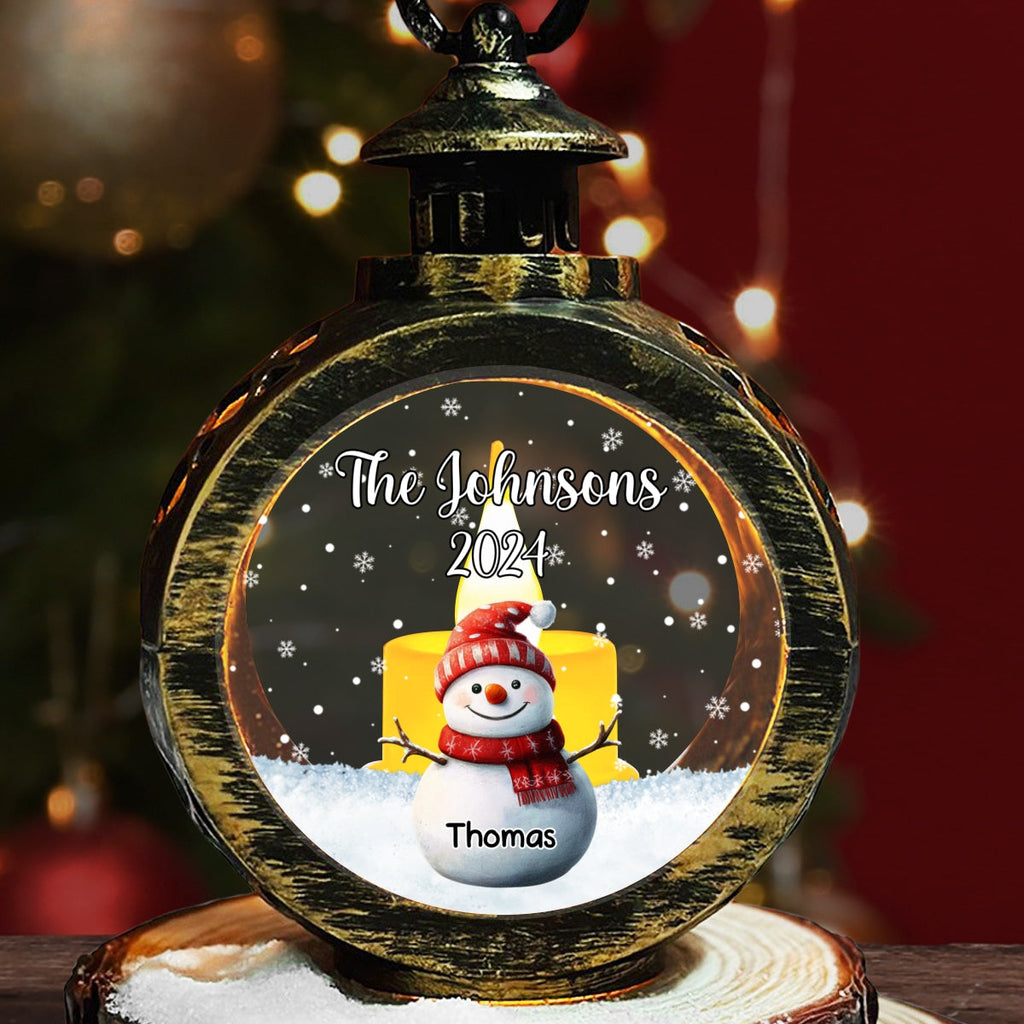 Custom Name Family Christmas Gifts, Holiday Decor • Snowman Family Christmas - Personalized Christmas Lantern