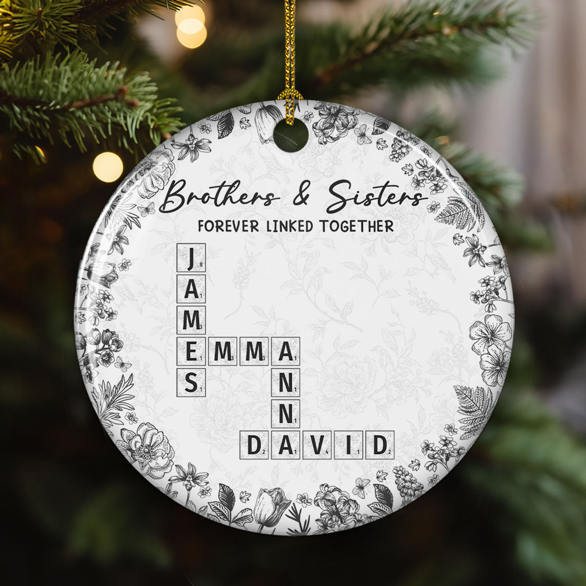Custom Brothers & Sisters Christmas Ornament •  Family Ties Never Fade - Personalized Ceramic Ornament