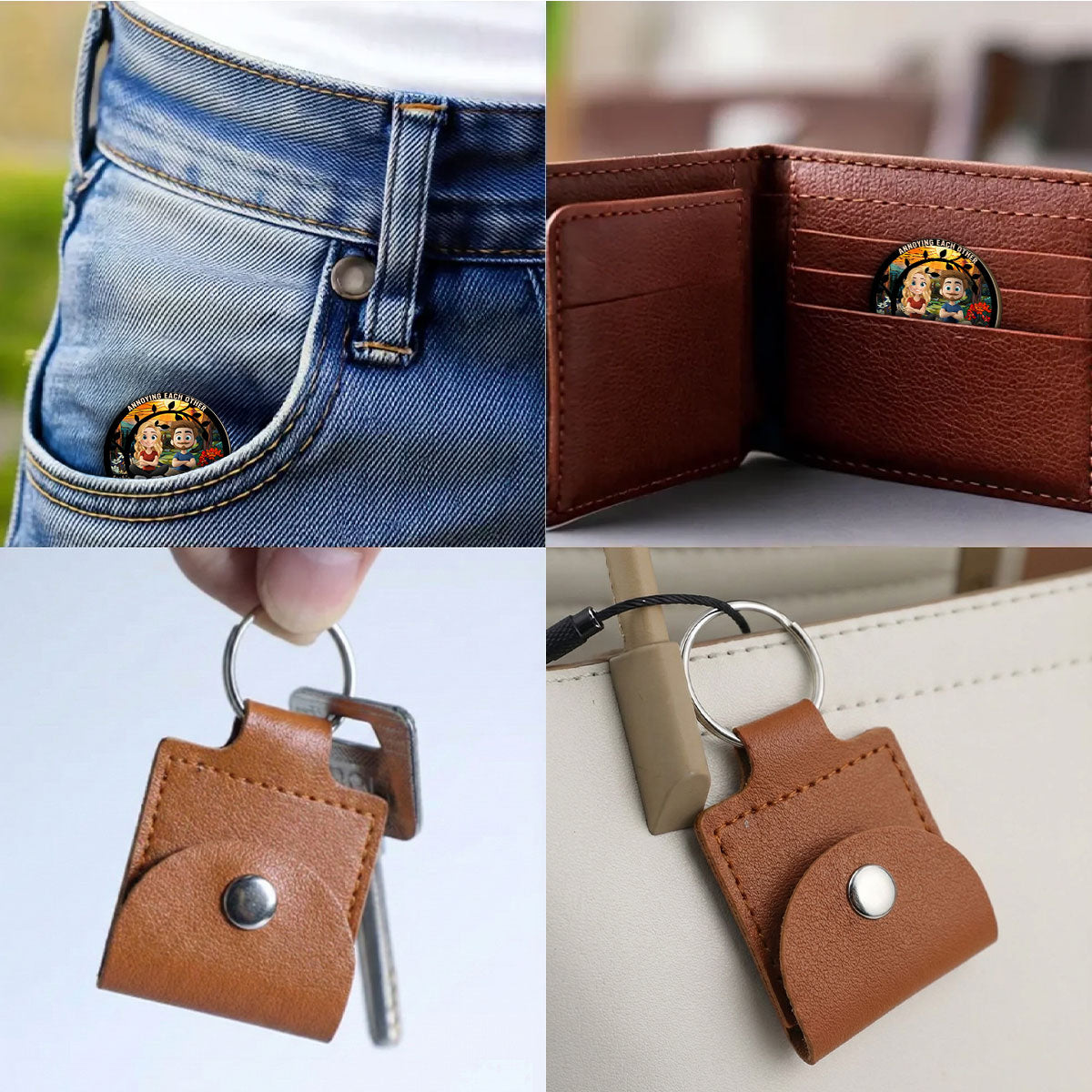 Custom Coin Keychain for Husband, Couple Anniversary Valentine's Day Gifts • To The End Of Us - Personalized Wooden Pocket Hug