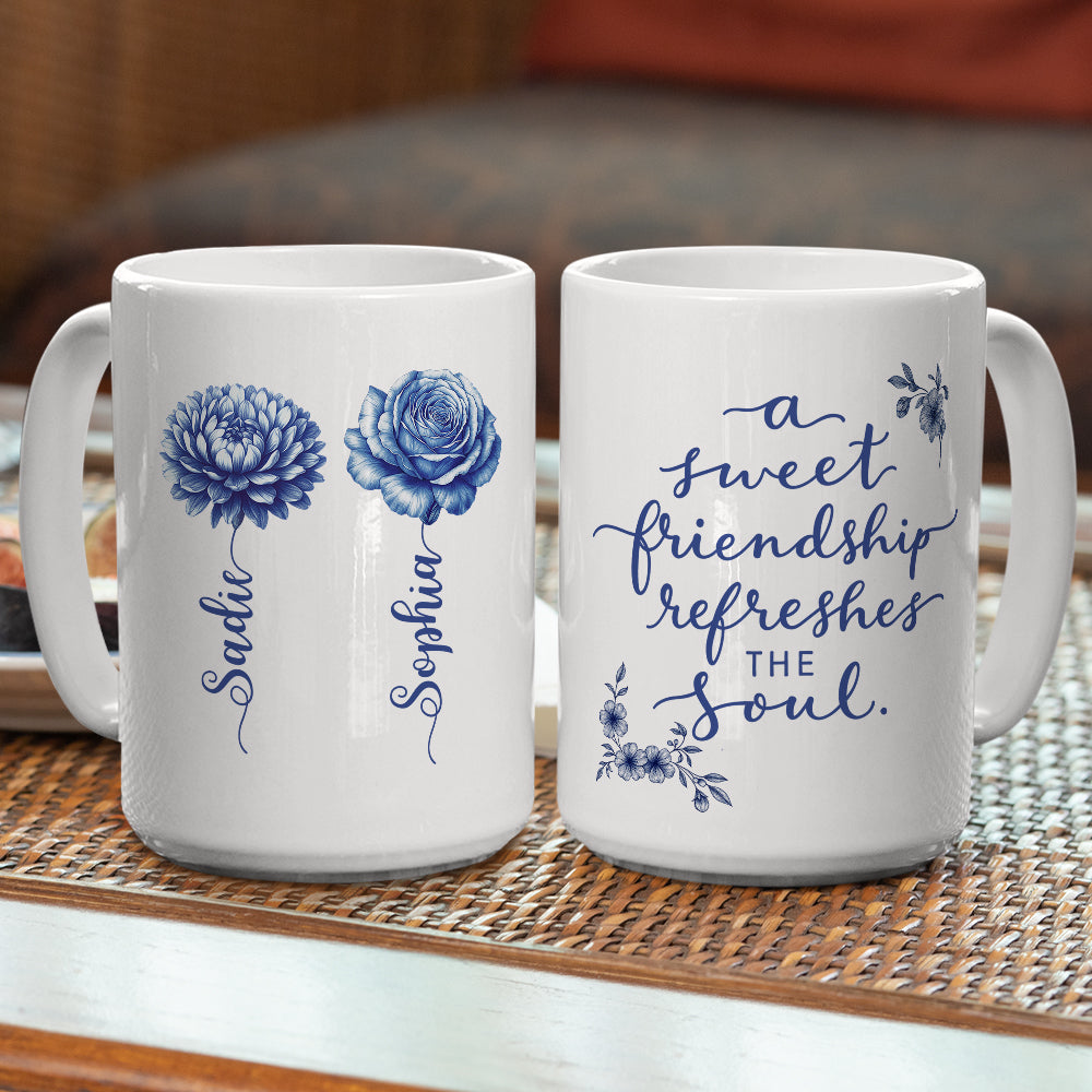 Custom Best Friend, Christmas & Birthday Friendship Keepsake Gift • A Sweet Friendship Blue Toile - Personalized Coffee Mug