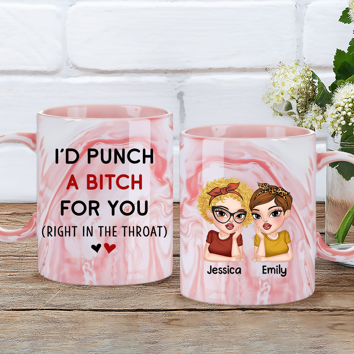 Custom Best Friend, Christmas & Birthday Friendship Keepsake Gift • Good Friends - Personalized Pink Marble Mug