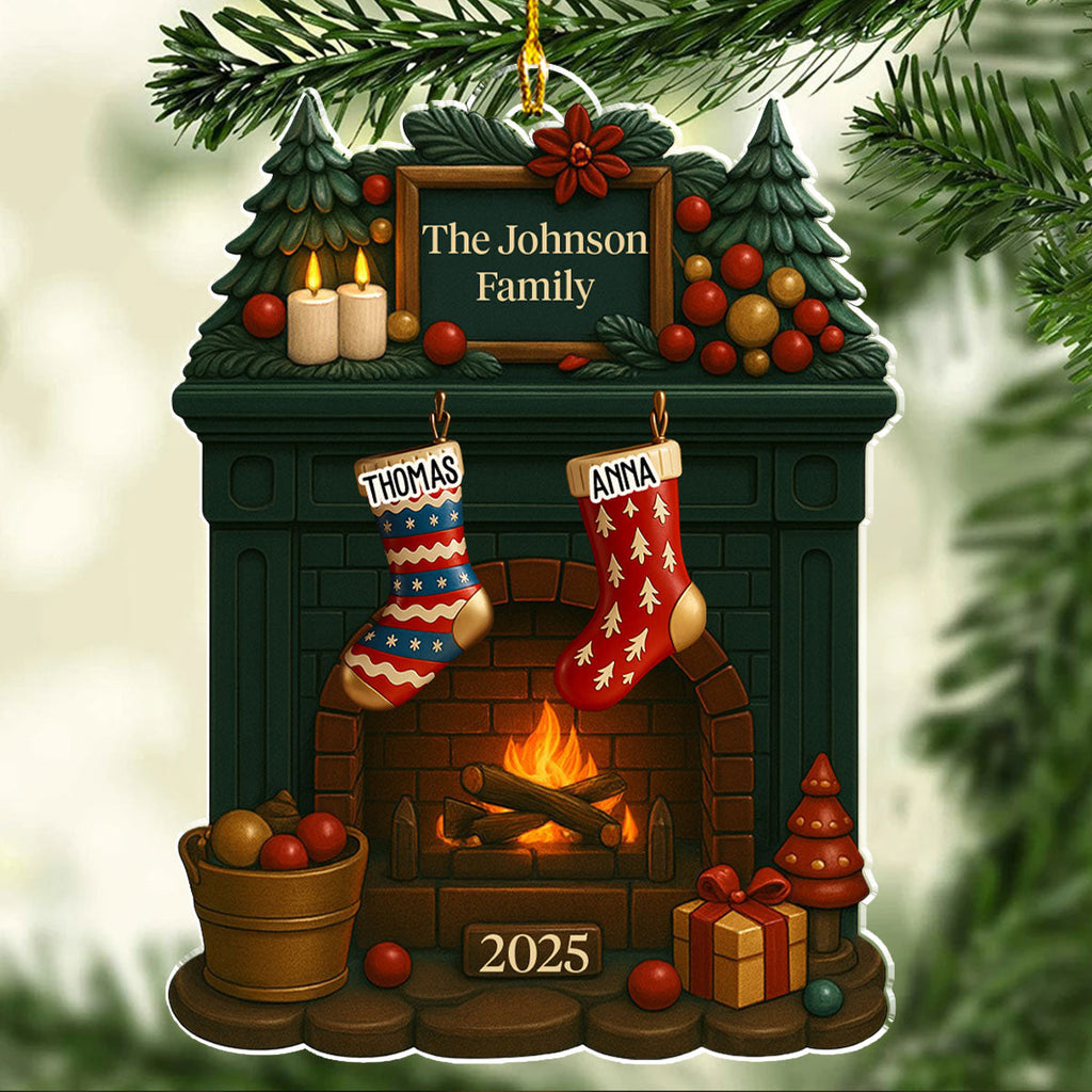 Custom Family Ornament, Christmas Gift for Family Members •  Family Fireplace - Personalized Acrylic Ornament
