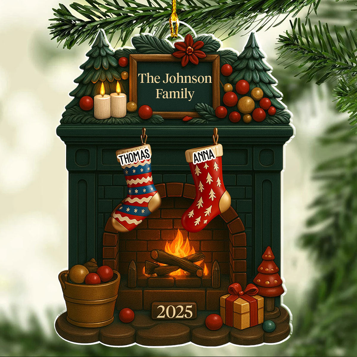 Custom Family Ornament, Christmas Gift for Family Members •  Family Fireplace - Personalized Acrylic Ornament