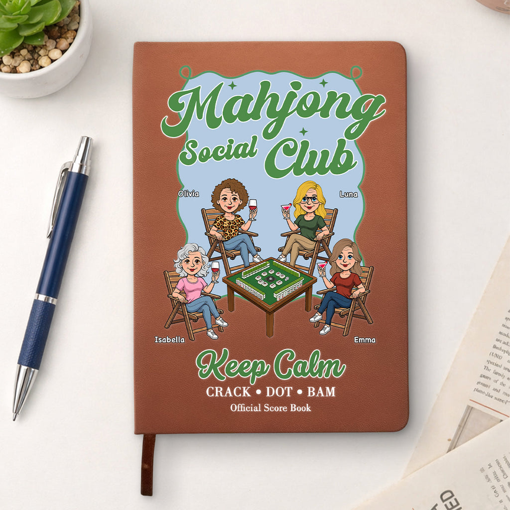 Custom Mahjong Score Keeper For Women Players • Mahjong Is My Happy Hour - Personalized Leather Journal