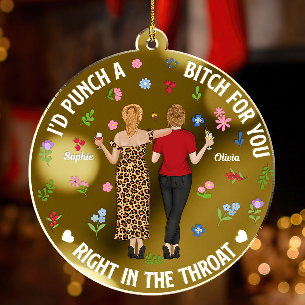 Custom Sister Christmas Ornament •  Punch Bitch Besties - Personalized Mirrored Acrylic Ornament