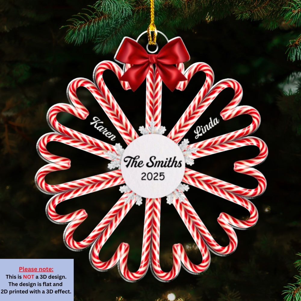 Custom Keepsake Christmas Ornament •  Family Candy Cane - Personalized Acrylic Ornament
