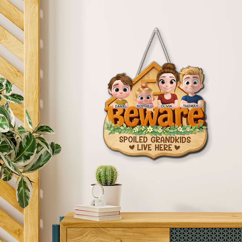 Custom Home & Wall Decor, Birthday & Christmas Gift • Beware My Spoiled Grandkids - Personalized Wood Sign