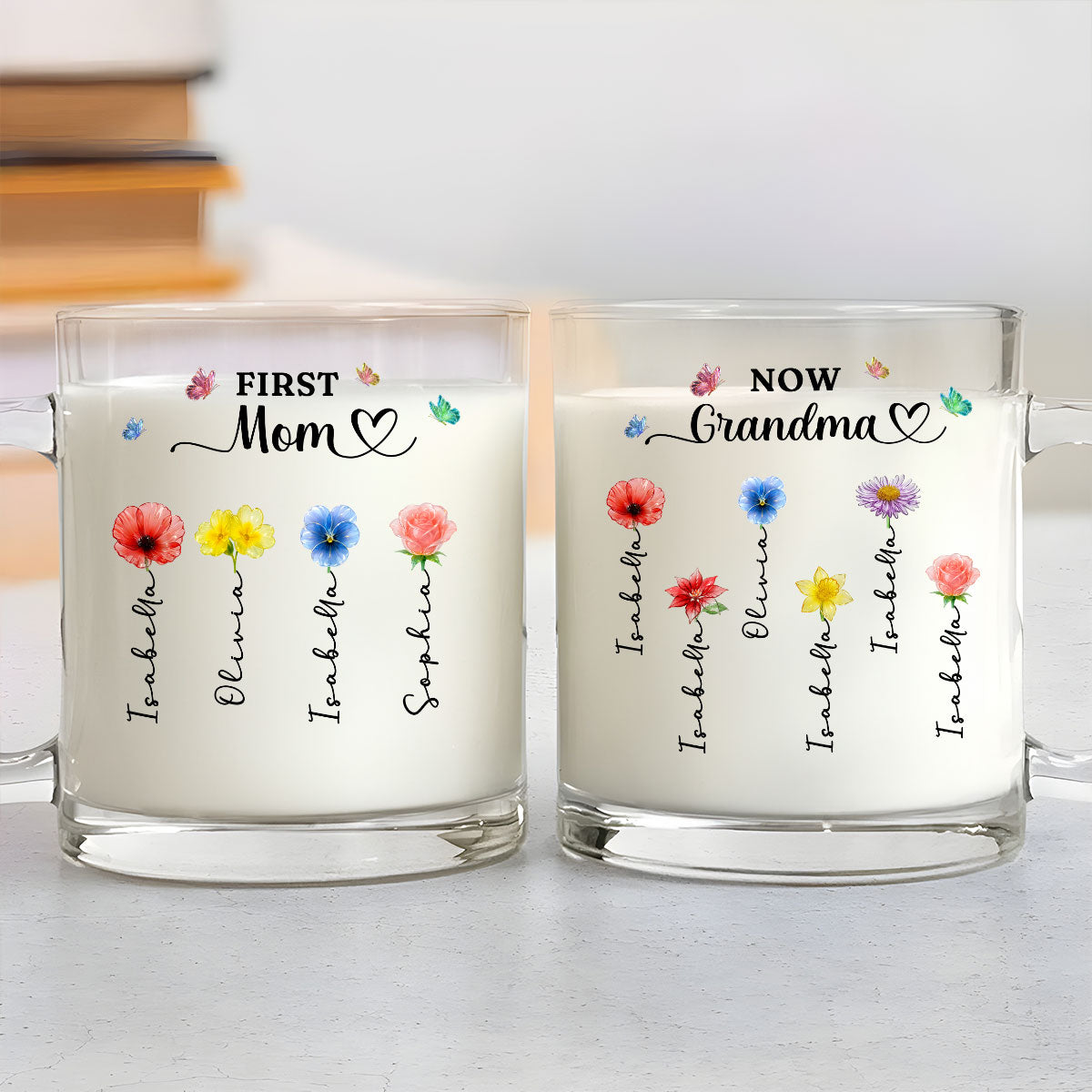 Custom Christmas & Birthday Gift For Grandma • Iridescent Birthmonth Flower Grandma - Personalized Glass Mug