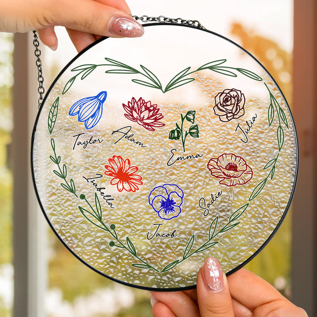 Custom Name Grandma Hanging Decor, Mother's Day Birthday Gifts • Family Flowers - Personalized Window Hanging Suncatcher