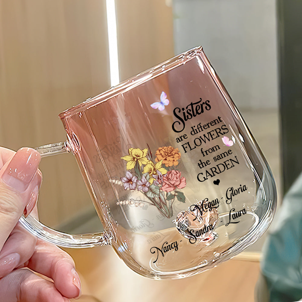 Custom Christmas & Birthday Gift For Sister • Floral Sisters Forever - Personalized Pink Gradient Glass Mug