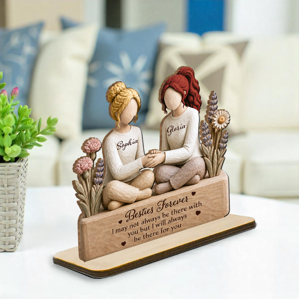 Custom Friendship Decor, Christmas Birthday Gifts For Best Friend • Besties Forever - Personalized 2-Layer Wood Plaque With Flat Base