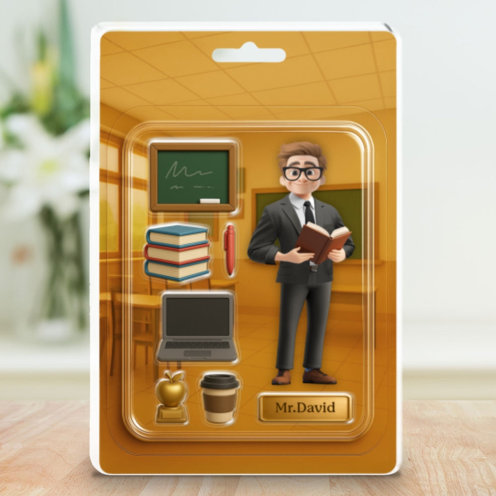 Custom Decor, Christmas Birthday Anniversary Gift Keepsake • Happy Teacher Figure - Personalized Acrylic Plaque