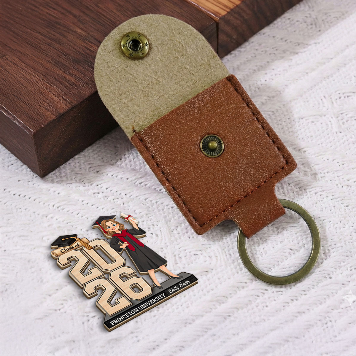 Custom Coin Keychain for Son, Father's Day Birthday Gifts • Celebrating Your Graduate - Personalized Wooden Pocket Hug