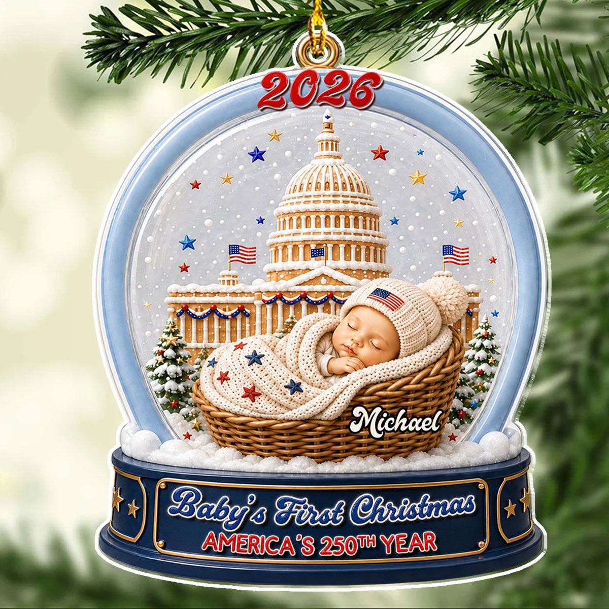Custom Baby First Christmas Ornament for New Parents •  250th Baby - Personalized Acrylic Ornament