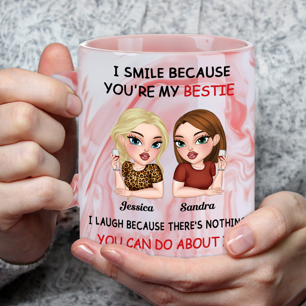 Custom Best Friend, Christmas & Birthday Friendship Keepsake Gift • Laugh Together - Personalized Pink Marble Mug