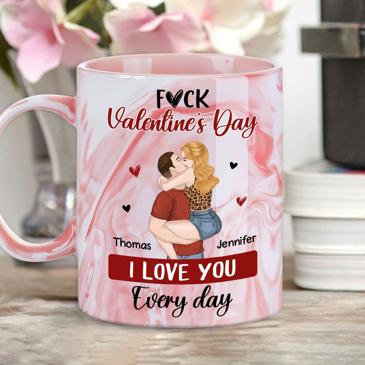 Custom Anniversary Keepsake Gifts For Couple • I Love You Every Day - Personalized Pink Marble Mug