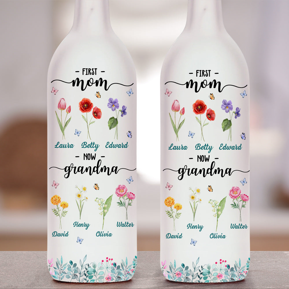 Flower Birth Month Garden Grandma - Personalized Bottle Lamp