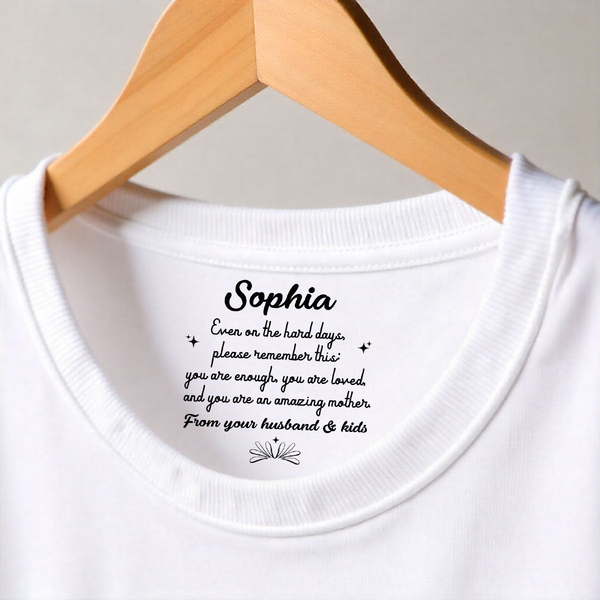 Custom Christmas Anniversary Keepsake Gifts For Wife • From Your Husband And Kid - Personalized Inside Neck Print T-Shirt
