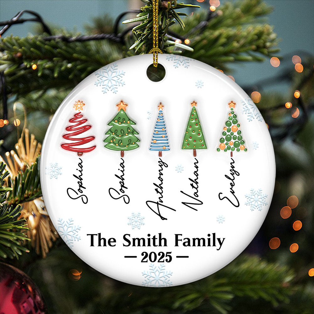 Custom Family Ornament, Christmas Gift for Family Members •  Family Christmas Tree Names - Personalized 3D Inflated Effect Ceramic Ornament